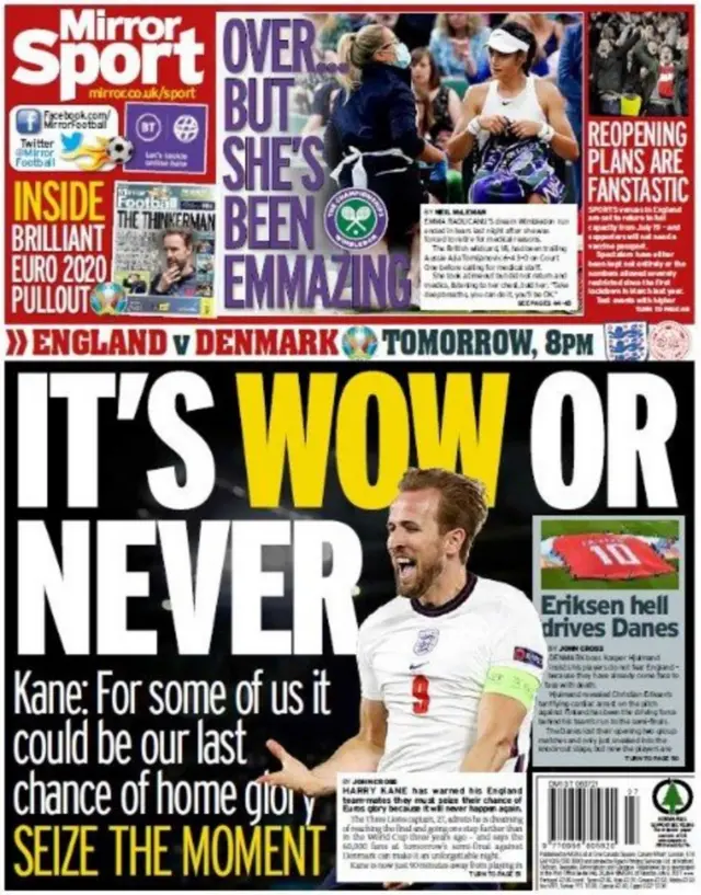 Back page of the Daily Mirror on 6 July 2021