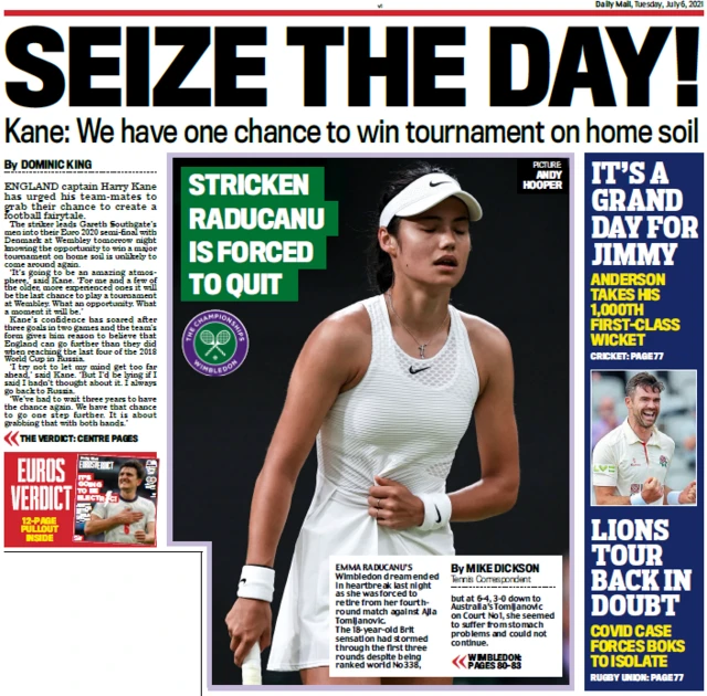 Back page of the Daily Mail on 6 July 2021