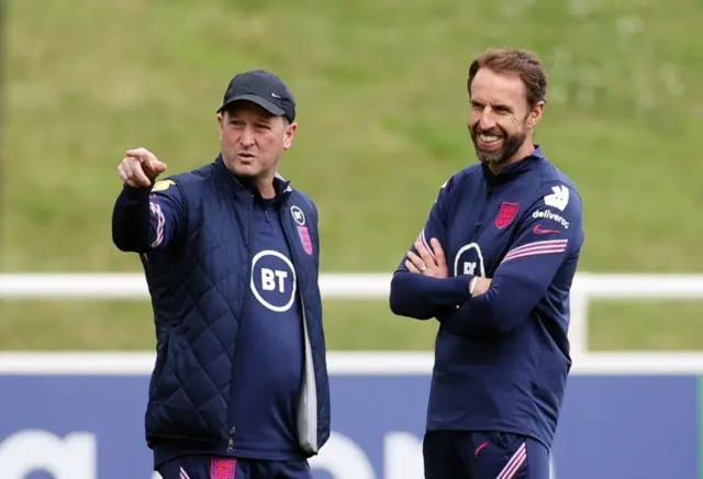 Steve Holland and Gareth Southgate at England training