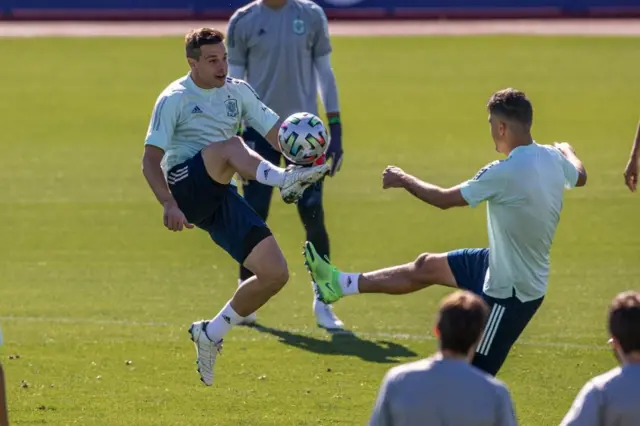 Cesar Azpilicueta trains with Spain team-mates at Las Rozas