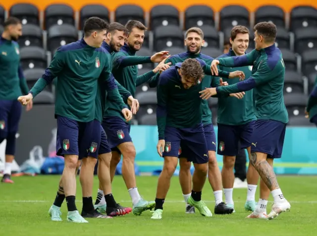 Manuel Locatelli training with Italy at the Hive in Barnet