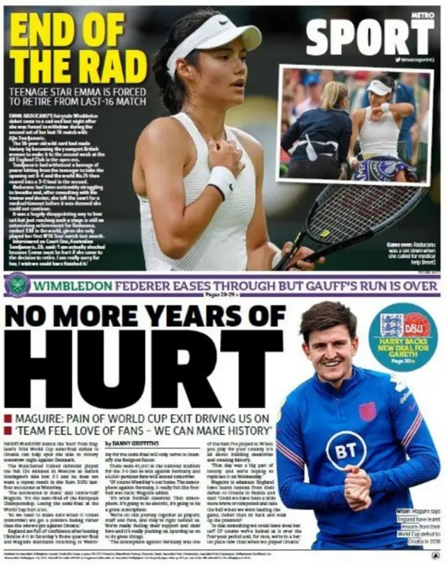 Back page of the Metro on 6 July 2021