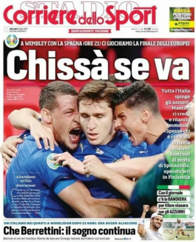 Front page of the Corriere dello Sport on 6 July 2021