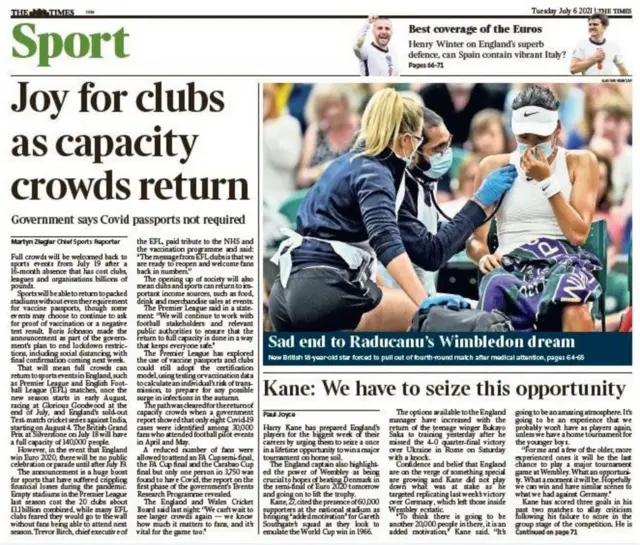 Back page of the Times on 6 July 2021