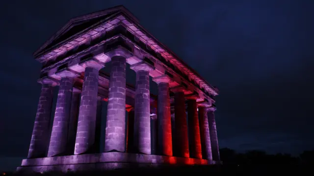 Penshaw Monument lit up