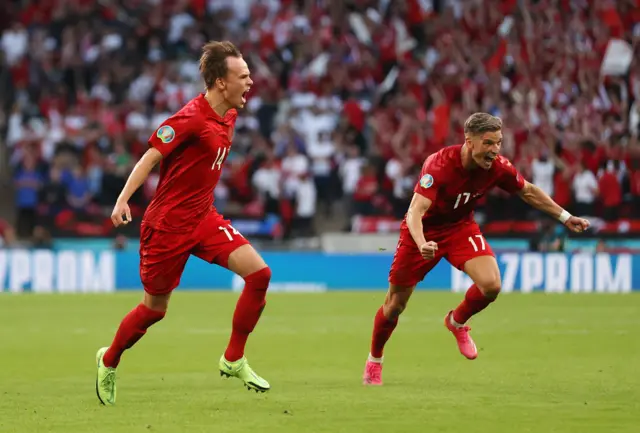 Damsgaard celebrates opening goal
