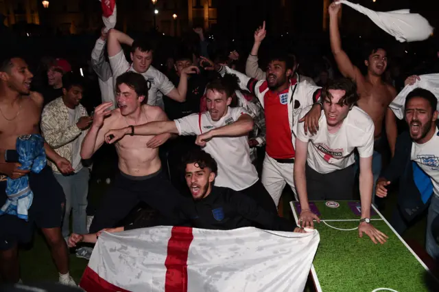 England Fans celebrate the win over Denmark