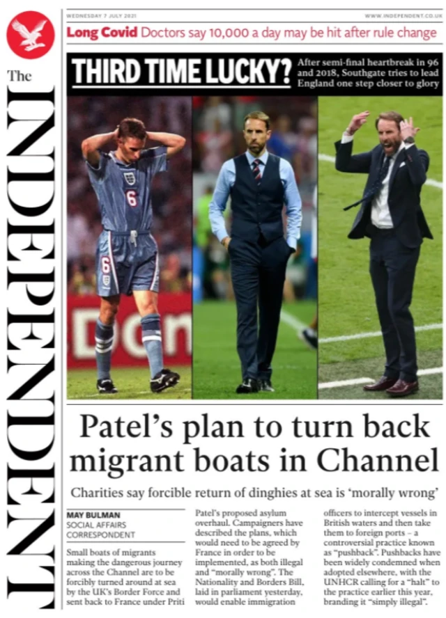 Front page of the Independent on 7 July 2021