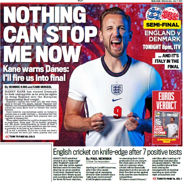 Back page of the Daily Mail on 7 July 2021