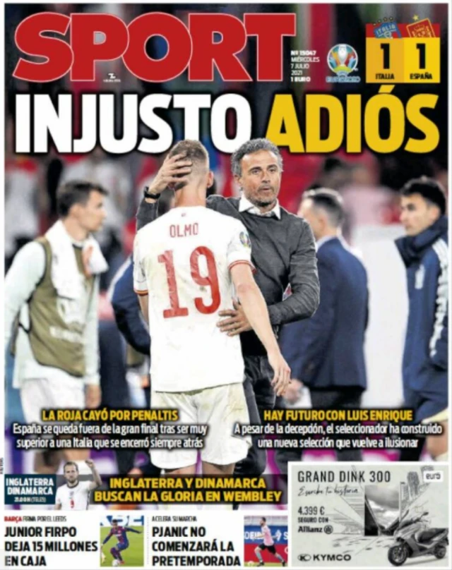 Front page of Sport on 7 July 2021