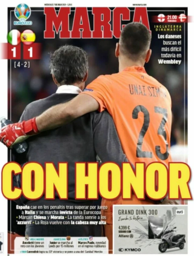 Front page of Marca on 7 July 2021