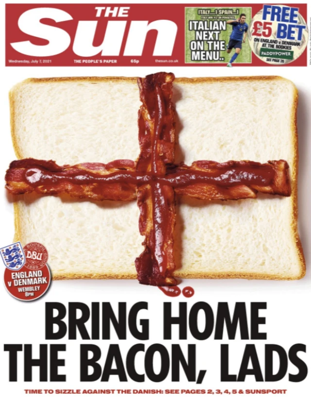 Back page of the Sun on 7 July 2021