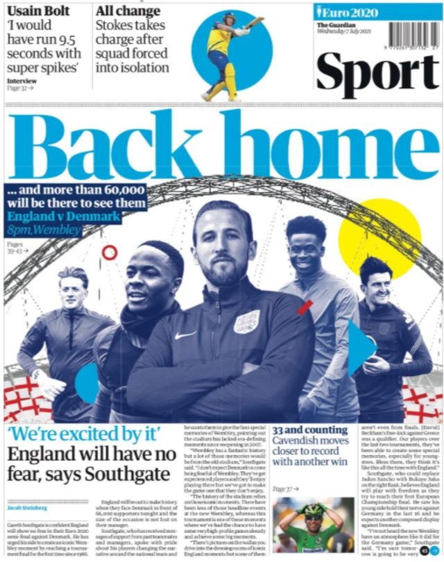 Main sport page of the Guardian on 7 July 2021