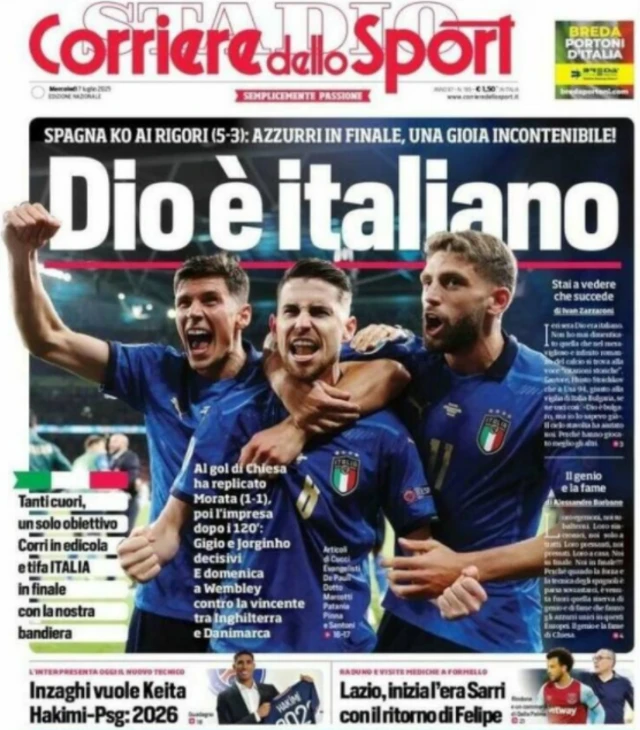 Front page of Corriere dello Sport on 7 July 2021