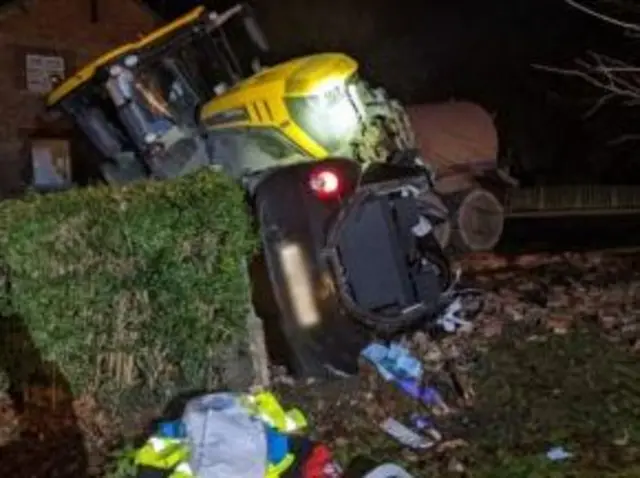 Slurry tanker on its side