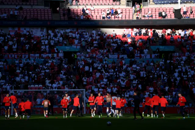 England warm up in front of the England fans