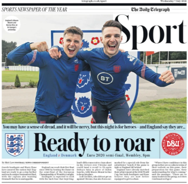 Main sport page of the Daily Telegraph on 7 July 2021