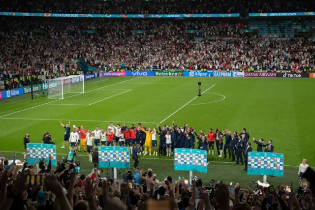 England celebrating after the Denmark game