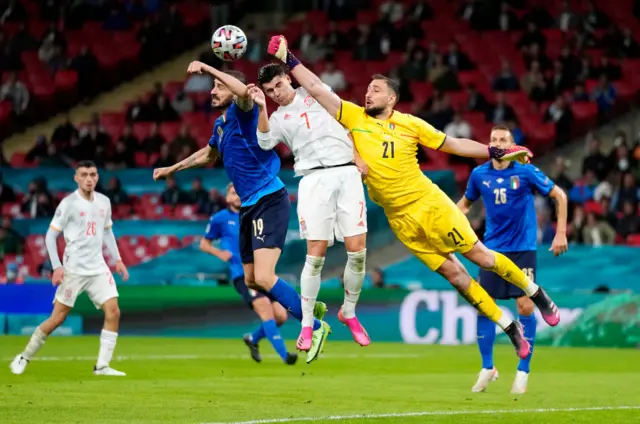 Gianluigi Donnarumma playing against Spain