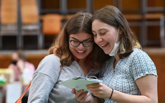 Students at Kingsdale Foundation school in London seemed pleased as they receive their A-level results