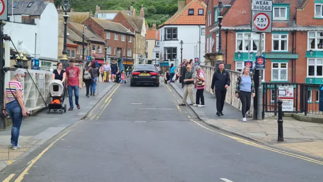 People on the swing bridge