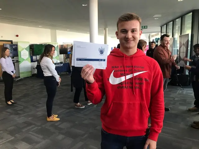 Finn with his results