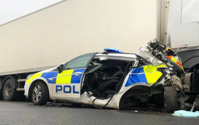 Damaged police car