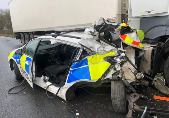 Damaged police car