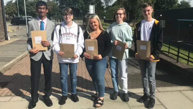 (L-R) Ujjay, Erin, Lilly, Phoebe and Jenson get their results