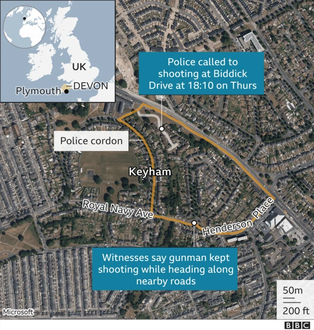 Map of shooting and Police cordon