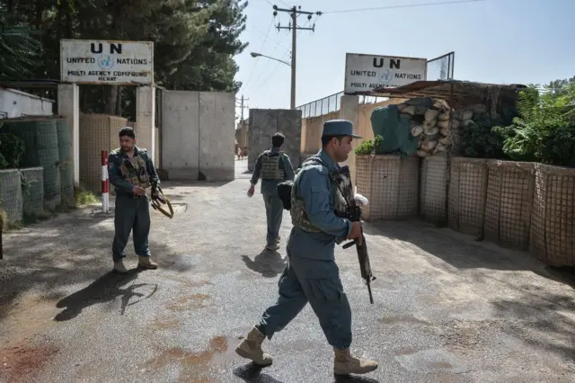 Security is seen outside a UN office in Herat (photo taken 31 July)