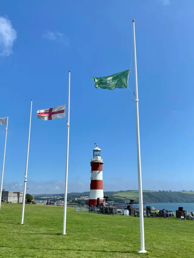 Flag at half mast on Plymouth Hoe