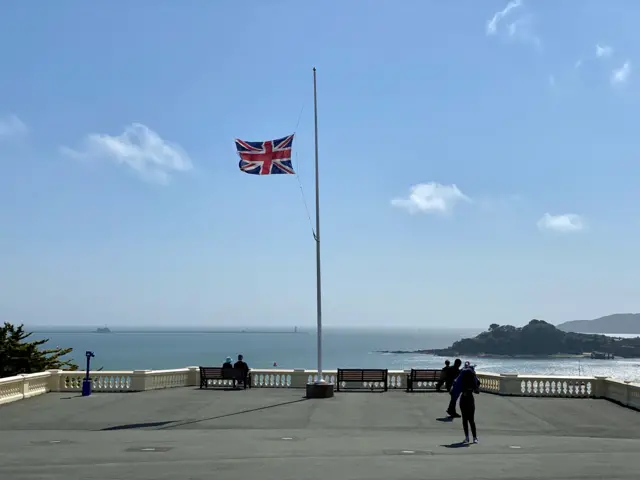 Flag at half mast on Plymouth Hoe