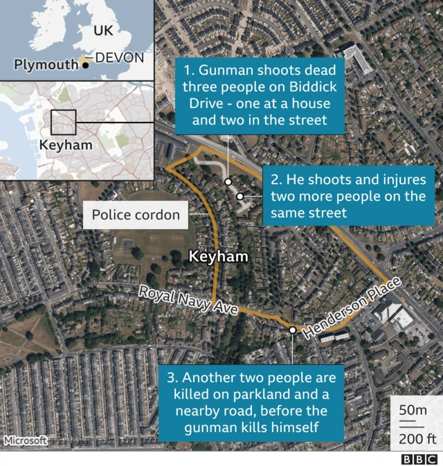 Map showing shooting location in Biddick Drive and surrounding areas