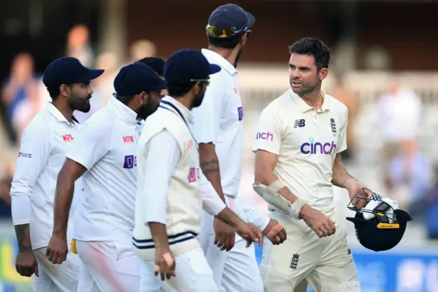 James Anderson argues with the Indian bowlers