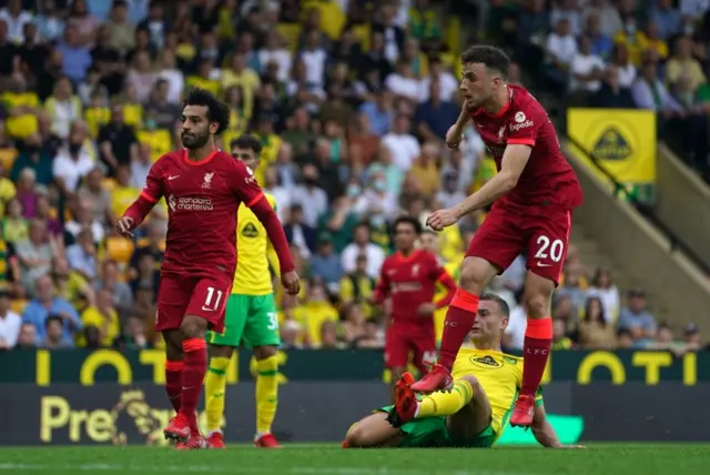 Diogo Jota scores for Liverpool against Norwich