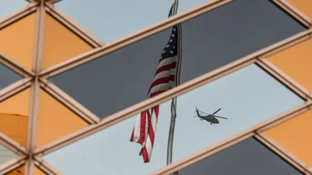 Picture of US flag and helicopter