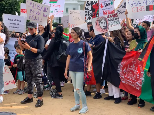 Protesters gather outside the White House