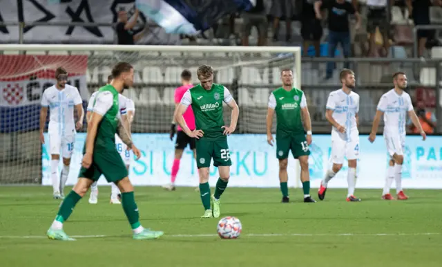 Hibs collapsed in Croatia after a second-half red card for Darren McGregor