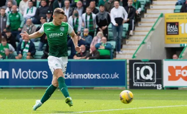 Kyle Magennis makes it 1-0 to Hibs at Easter Road