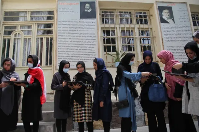 Afghan girls attend an astronomy classes in Herat, Afghanistan, on 18 July 2021