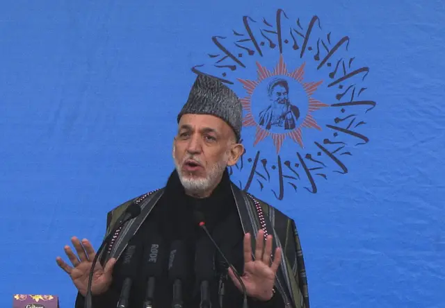 Former Afghan President Hamid Karzai speaks during a Hazara gathering in Kabul