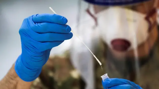 A swab is placed into a test tube