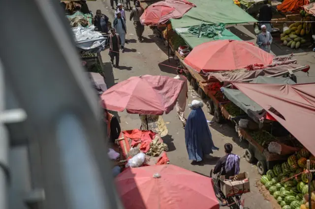 An aerial view of a market in Kabul