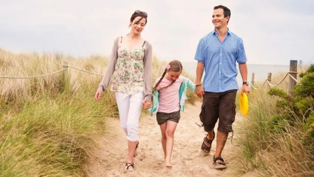 Family walk on a beach