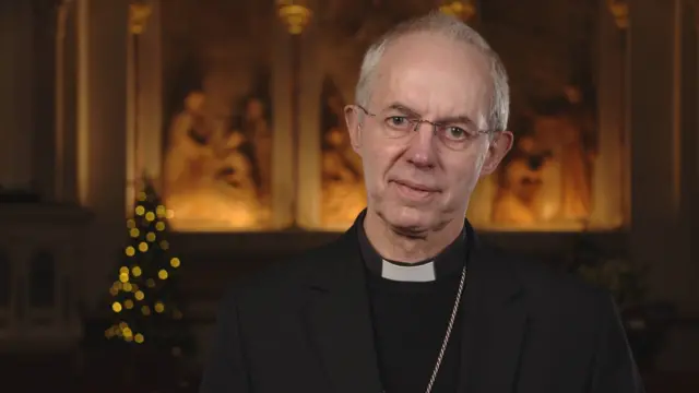 Justin Welby delivering a television message