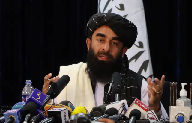 Taliban spokesman Zabihullah Mujahid during a press conference in Kabul, Afghanistan.