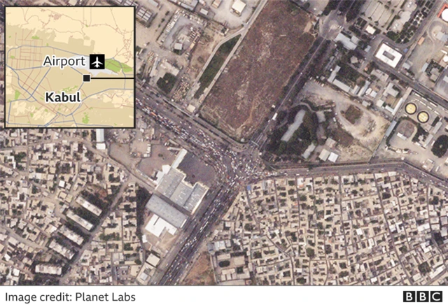 Satellite image of traffic in Kabul