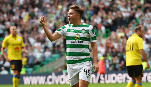 James Forrest celebrates scoring against Alashkert