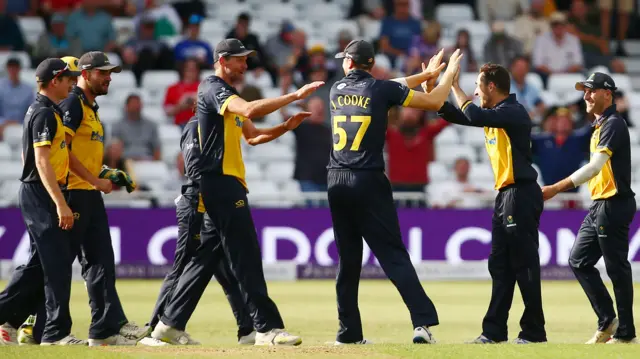 Glamorgan's players celebrated David Bedingham's wicket with extra relish